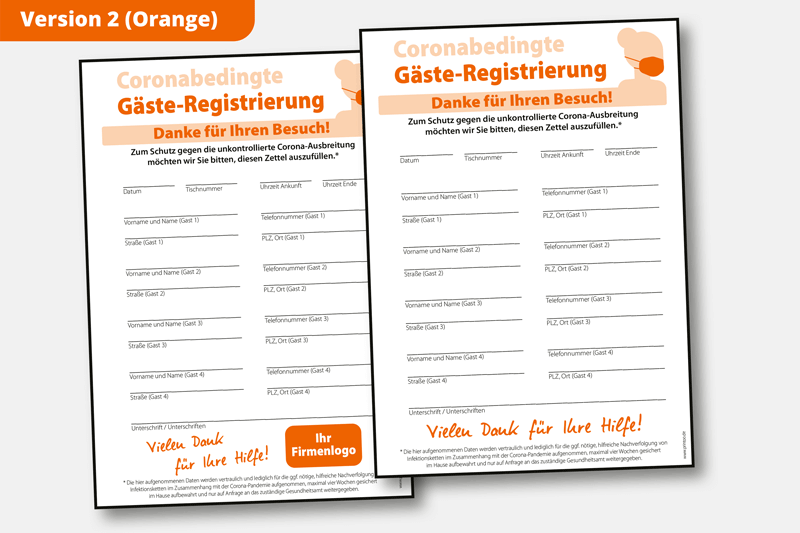 Kontaktdatenzettel DIN A4 zur Gästeregistrierung 