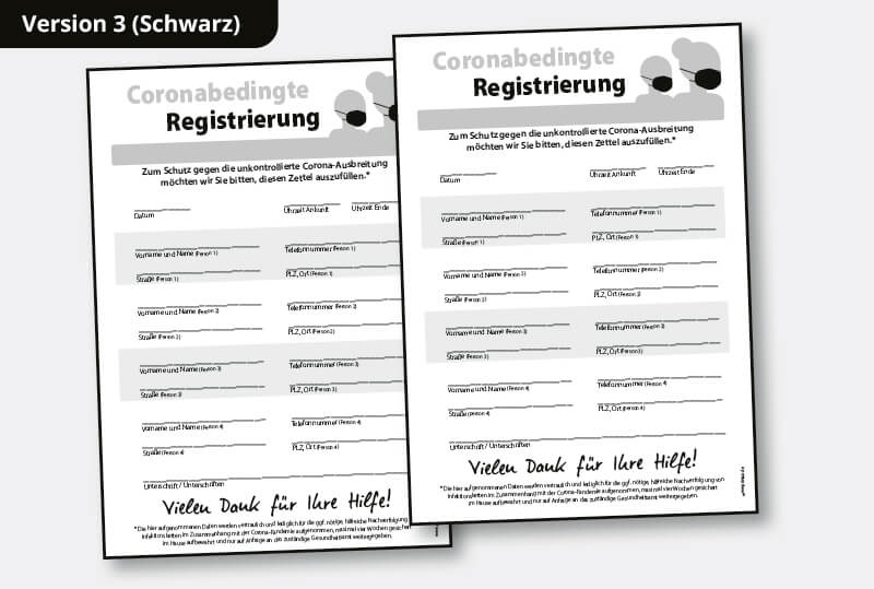 Kontaktdatenzettel DIN A4 zur Gästeregistrierung 