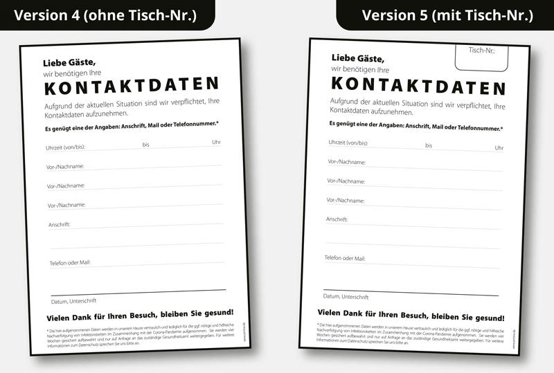 Kontaktdatenzettel DIN A4 zur Gästeregistrierung 